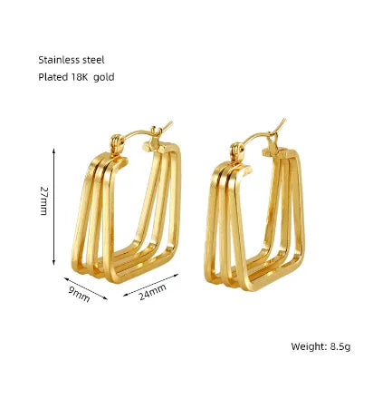 1 Pair Basic Modern Style Classic Style Geometric Solid Color Plating 304 Stainless Steel 18K Gold Plated Hoop Earrings