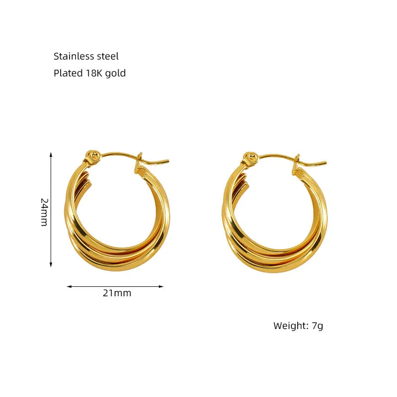 1 Pair Basic Modern Style Classic Style Geometric Solid Color Plating 304 Stainless Steel 18K Gold Plated Hoop Earrings