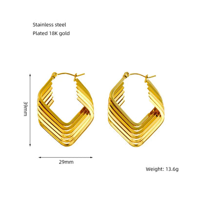 1 Pair Basic Modern Style Classic Style Geometric Solid Color Plating 304 Stainless Steel 18K Gold Plated Hoop Earrings