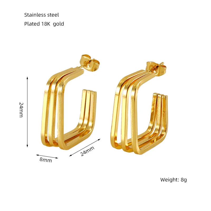 1 Pair Basic Modern Style Classic Style Geometric Solid Color Plating 304 Stainless Steel 18K Gold Plated Hoop Earrings