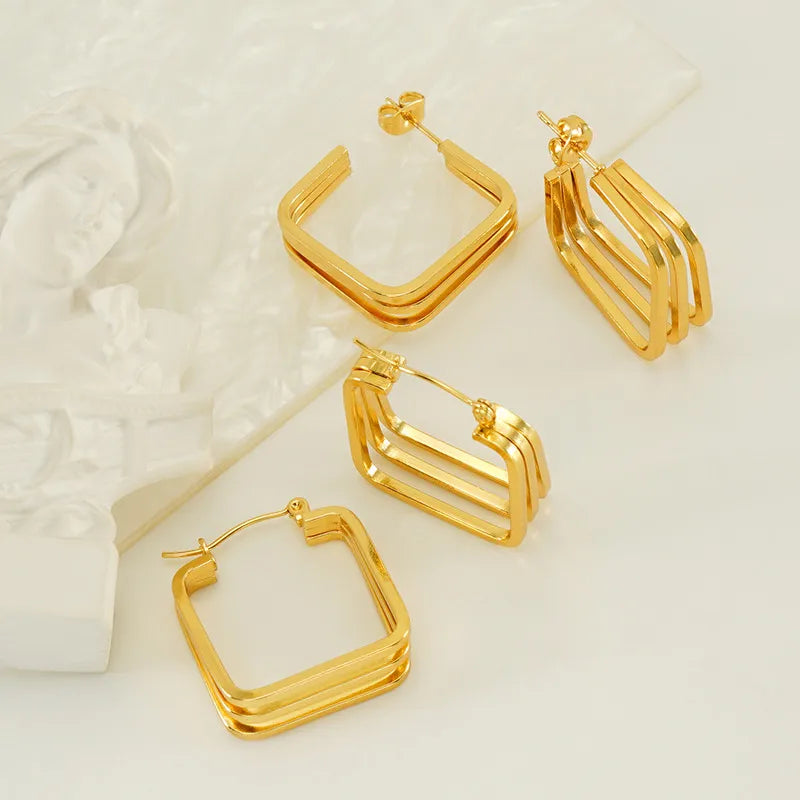 1 Pair Basic Modern Style Classic Style Geometric Solid Color Plating 304 Stainless Steel 18K Gold Plated Hoop Earrings