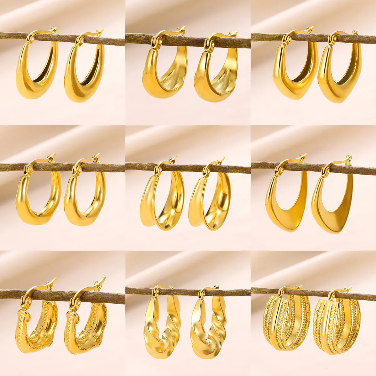 1 Pair Basic Modern Style Classic Style Geometric Solid Color Plating 304 Stainless Steel 18K Gold Plated Hoop Earrings