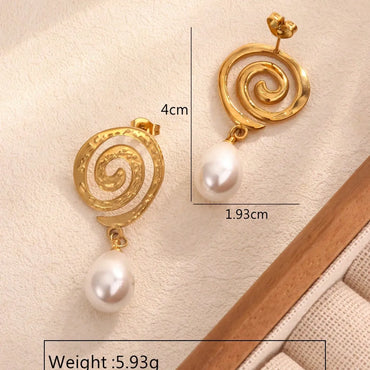 1 Pair Basic Modern Style Classic Style Geometric Spiral Inlay 304 Stainless Steel Artificial Pearls 18K Gold Plated Drop Earrings