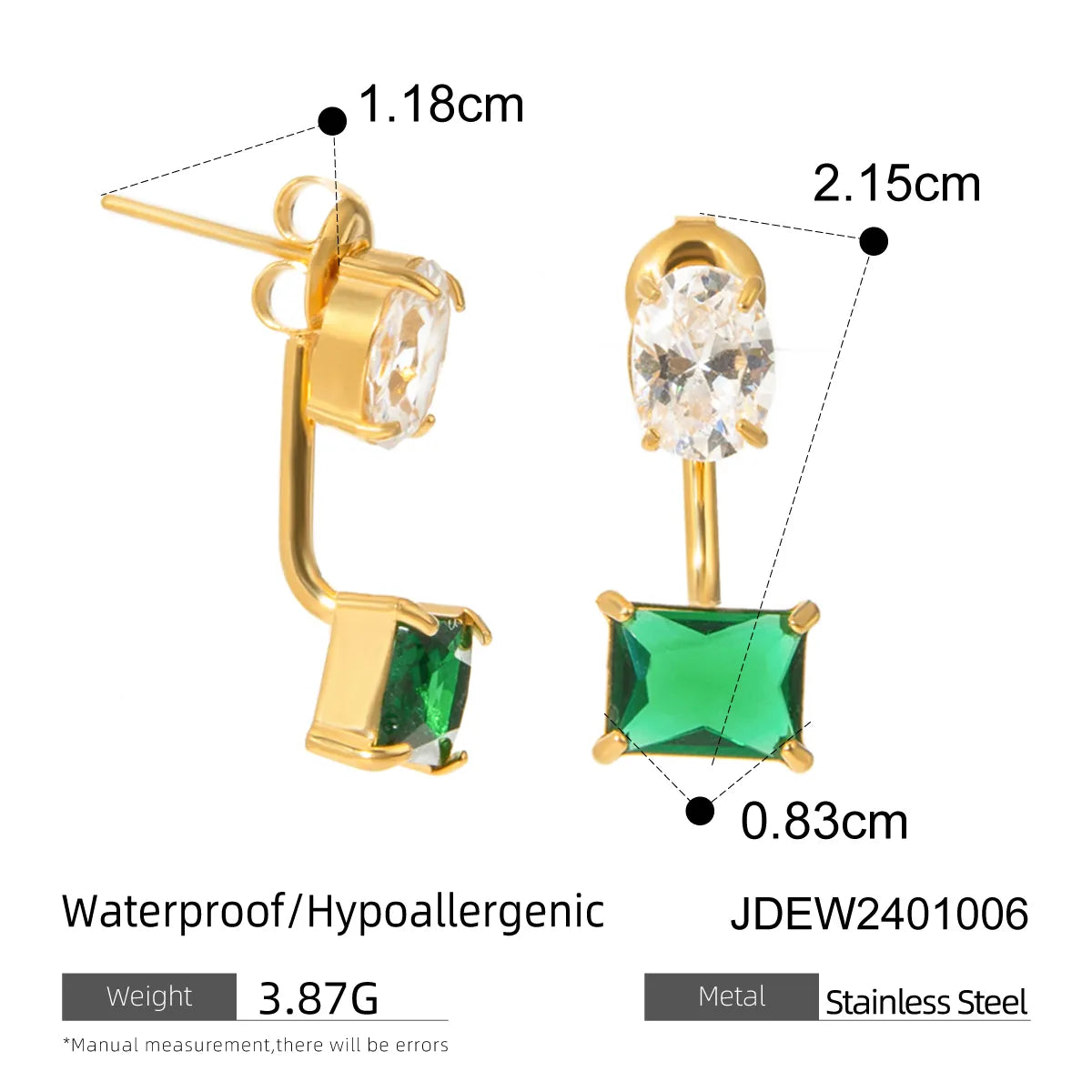 1 Pair Basic Modern Style Classic Style Geometric Square Inlay 304 Stainless Steel Zircon 18K Gold Plated Drop Earrings