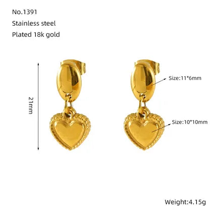 1 Pair Basic Modern Style Classic Style Heart Shape Plating 304 Stainless Steel 18K Gold Plated Drop Earrings