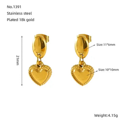 1 Pair Basic Modern Style Classic Style Heart Shape Plating 304 Stainless Steel 18K Gold Plated Drop Earrings