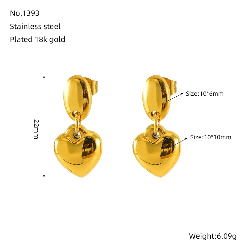 1 Pair Basic Modern Style Classic Style Heart Shape Plating 304 Stainless Steel 18K Gold Plated Drop Earrings