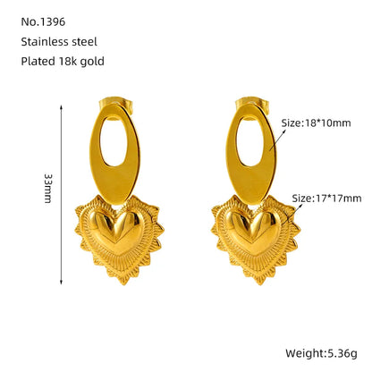 1 Pair Basic Modern Style Classic Style Heart Shape Plating 304 Stainless Steel 18K Gold Plated Drop Earrings