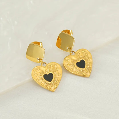 1 Pair Basic Modern Style Classic Style Heart Shape Plating 304 Stainless Steel 18K Gold Plated Drop Earrings