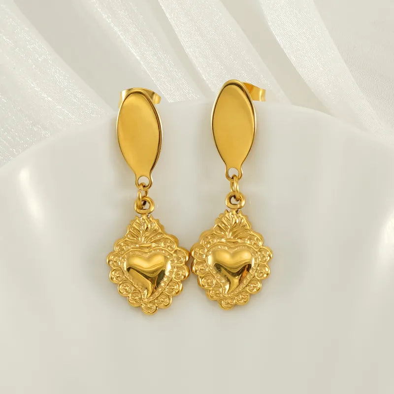 1 Pair Basic Modern Style Classic Style Heart Shape Plating 304 Stainless Steel 18K Gold Plated Drop Earrings