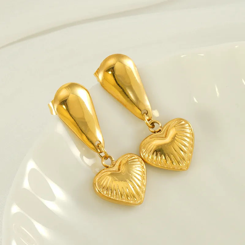 1 Pair Basic Modern Style Classic Style Heart Shape Plating 304 Stainless Steel 18K Gold Plated Drop Earrings