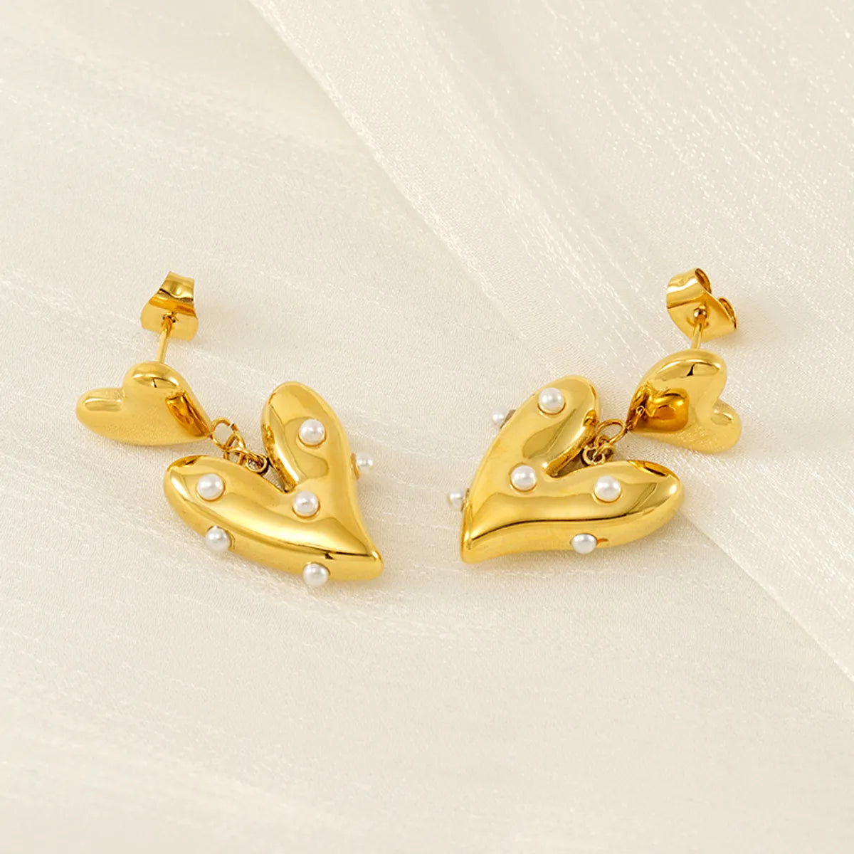 1 Pair Basic Modern Style Classic Style Heart Shape Plating Inlay 304 Stainless Steel Artificial Pearls 18K Gold Plated Drop Earrings