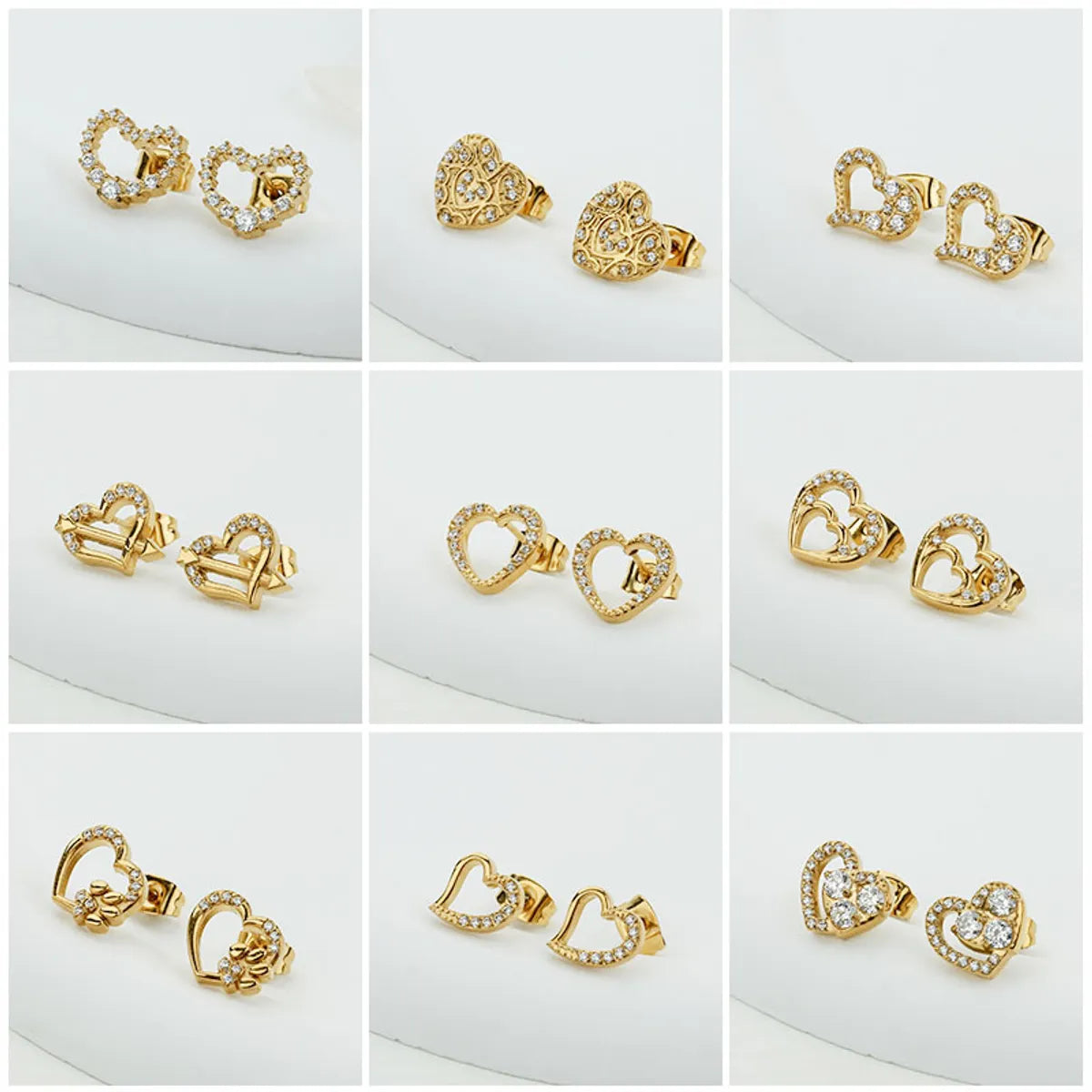 1 Pair Basic Modern Style Classic Style Heart Shape Plating Inlay Titanium Steel Zircon Gold Plated Ear Studs