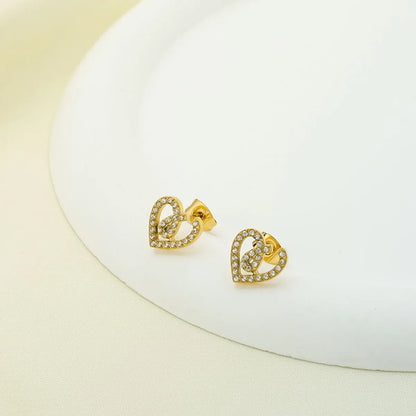 1 Pair Basic Modern Style Classic Style Heart Shape Plating Inlay Titanium Steel Zircon Gold Plated Ear Studs