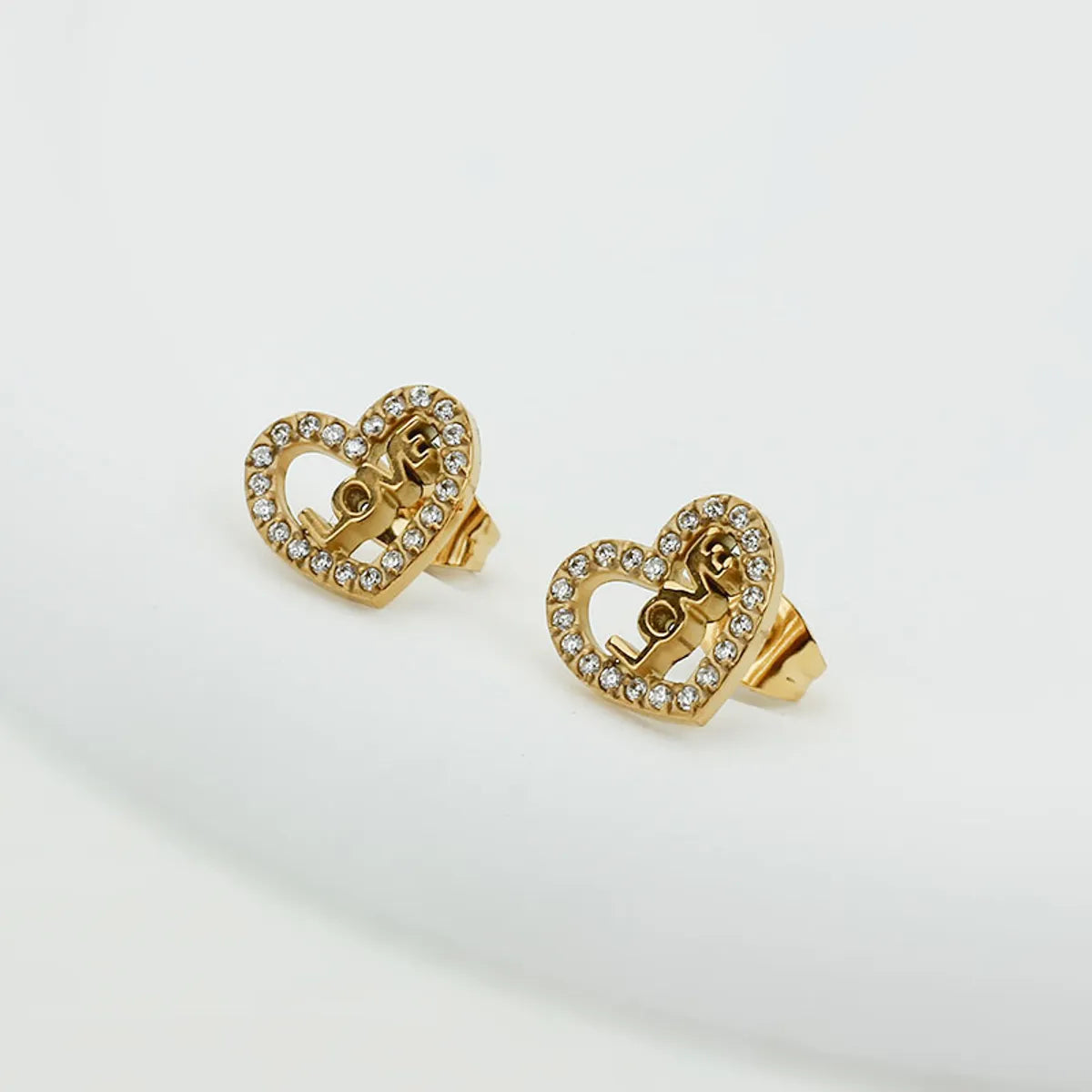 1 Pair Basic Modern Style Classic Style Heart Shape Plating Inlay Titanium Steel Zircon Gold Plated Ear Studs