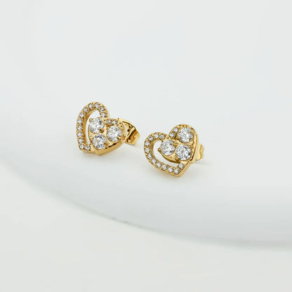 1 Pair Basic Modern Style Classic Style Heart Shape Plating Inlay Titanium Steel Zircon Gold Plated Ear Studs