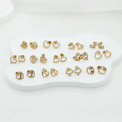 1 Pair Basic Modern Style Classic Style Heart Shape Plating Inlay Titanium Steel Zircon Gold Plated Ear Studs