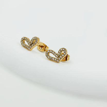 1 Pair Basic Modern Style Classic Style Heart Shape Plating Inlay Titanium Steel Zircon Gold Plated Ear Studs