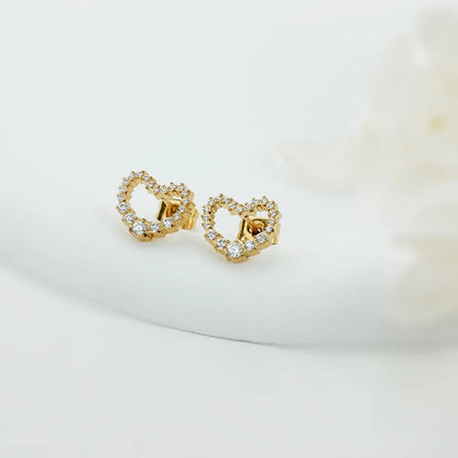 1 Pair Basic Modern Style Classic Style Heart Shape Plating Inlay Titanium Steel Zircon Gold Plated Ear Studs