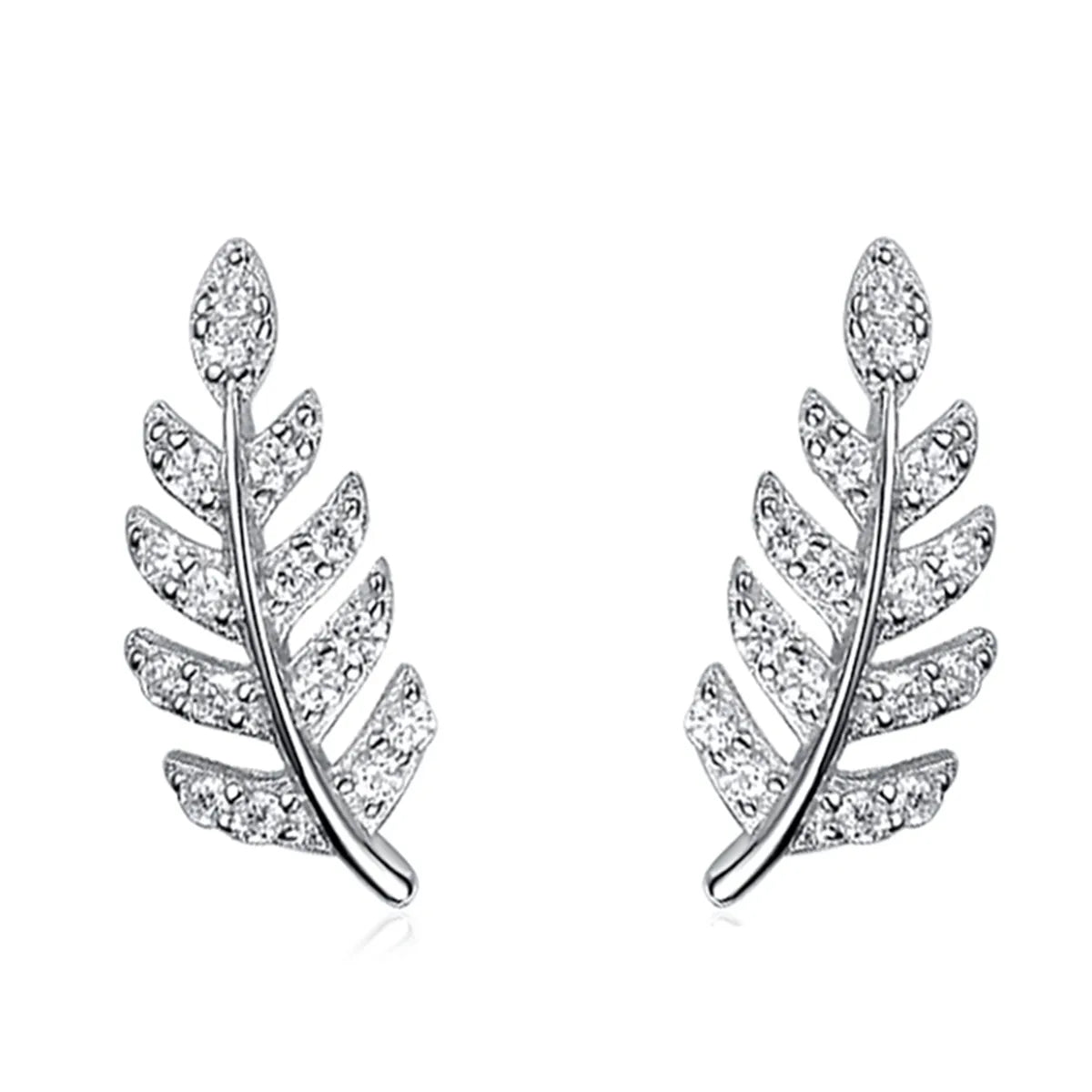 1 Pair Basic Modern Style Classic Style Leaf Inlay Sterling Silver Zircon White Gold Plated Ear Studs