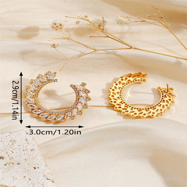 1 Pair Basic Modern Style Classic Style Leaf Round Inlay Copper Zircon 18K Gold Plated Ear Studs