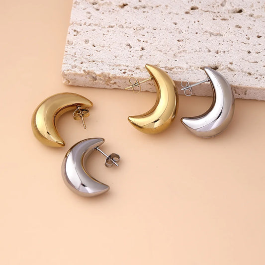 1 Pair Basic Modern Style Classic Style Moon Plating 304 Stainless Steel Drop Earrings