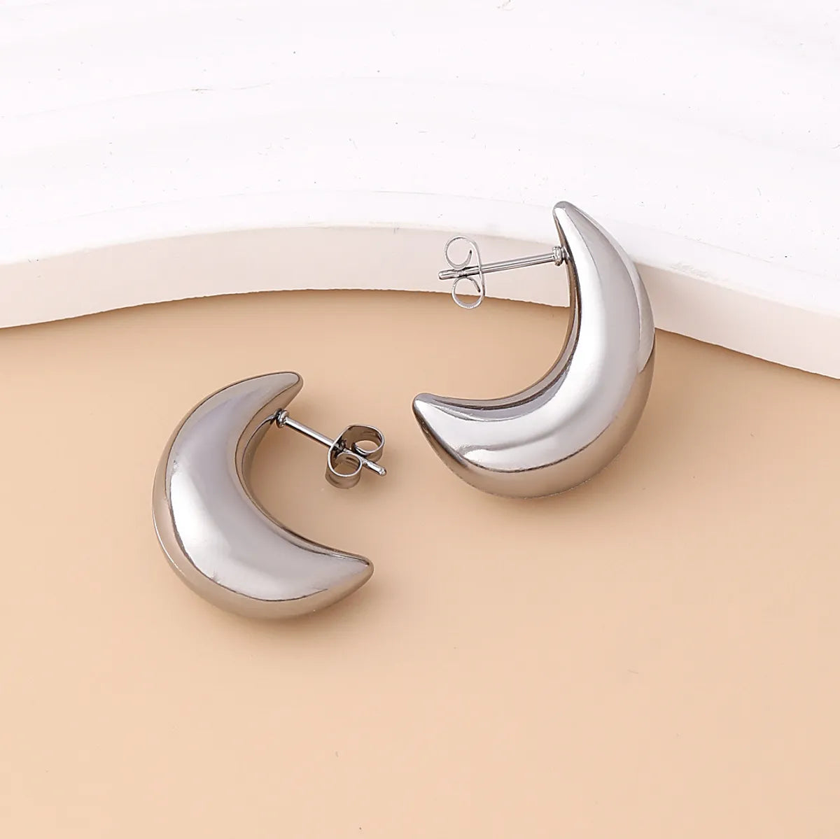 1 Pair Basic Modern Style Classic Style Moon Plating 304 Stainless Steel Drop Earrings