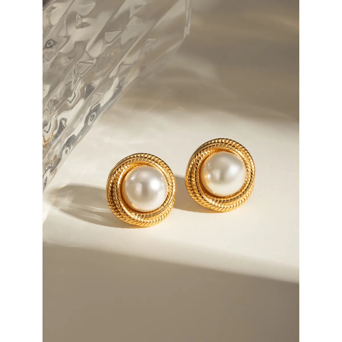 1 Pair Basic Modern Style Classic Style Pearl Plating Inlay 304 Stainless Steel Pearl Ear Studs