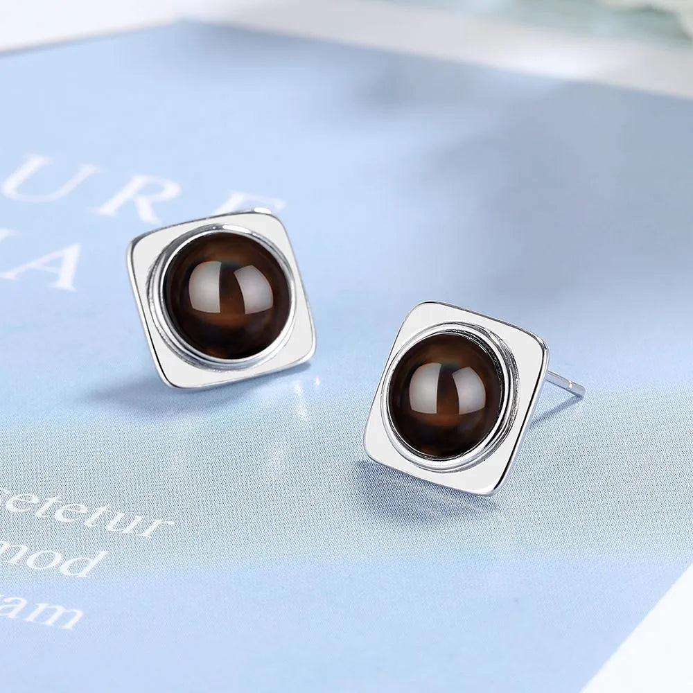 1 Pair Basic Modern Style Classic Style Rhombus Plating Inlay Copper Agate Ear Studs