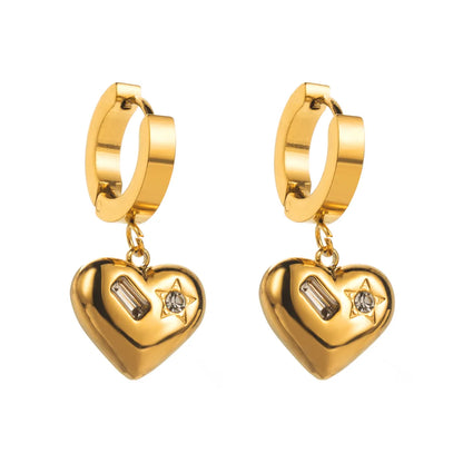 1 Pair Basic Modern Style Classic Style Round Heart Shape Eye Inlay 304 Stainless Steel Rhinestones 18K Gold Plated Drop Earrings