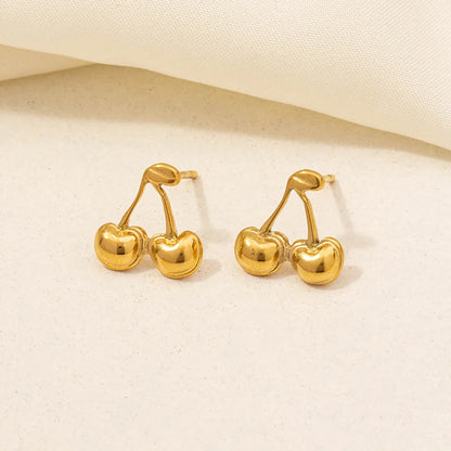 1 Pair Basic Modern Style Classic Style Scallop Moon Cherry Plating 304 Stainless Steel 18K Gold Plated Ear Studs