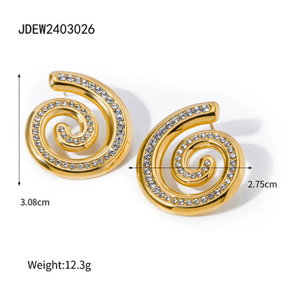 1 Pair Basic Modern Style Classic Style Spiral Plating Inlay 304 Stainless Steel Rhinestones 18K Gold Plated Ear Studs