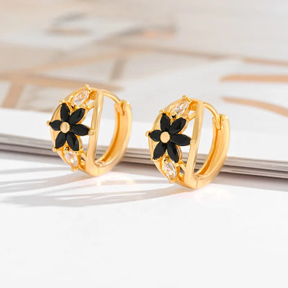 1 Pair Basic Modern Style Classic Style Square Flower Plating Inlay Copper Zircon Earrings