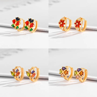 1 Pair Basic Modern Style Classic Style Square Flower Plating Inlay Copper Zircon Earrings