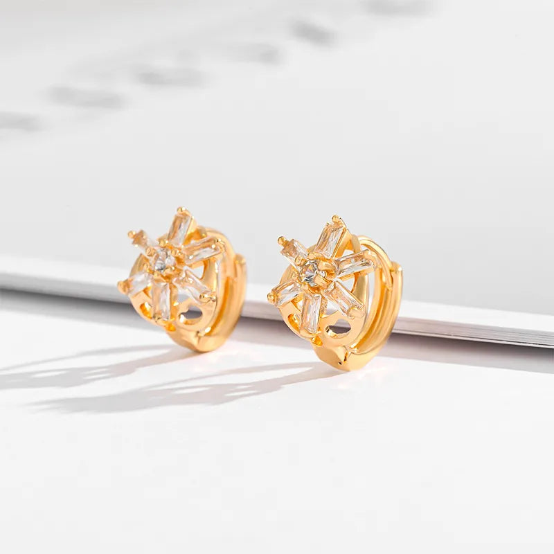 1 Pair Basic Modern Style Classic Style Square Flower Plating Inlay Copper Zircon Earrings