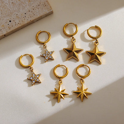 1 Pair Basic Modern Style Classic Style Star 304 Stainless Steel 18K Gold Plated Drop Earrings