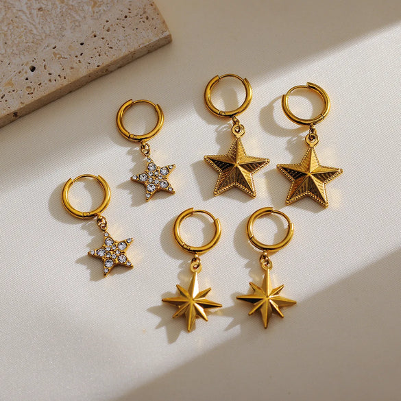 1 Pair Basic Modern Style Classic Style Star 304 Stainless Steel 18K Gold Plated Drop Earrings