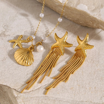 1 Pair Basic Modern Style Classic Style Starfish Tassel 304 Stainless Steel 18K Gold Plated Drop Earrings