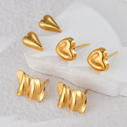 1 Pair Basic Modern Style Classic Style Water Droplets Bear Heart Shape Irregular 304 Stainless Steel 18K Gold Plated Ear Studs