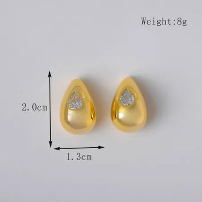 1 Pair Basic Modern Style Classic Style Water Droplets Inlay Copper Zircon 18K Gold Plated Ear Studs