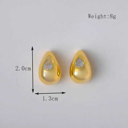 1 Pair Basic Modern Style Classic Style Water Droplets Inlay Copper Zircon 18K Gold Plated Ear Studs