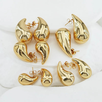 1 Pair Basic Modern Style Classic Style Water Droplets Polishing 304 Stainless Steel Steel 18K Gold Plated 24K Gold Plated Gold Plated Ear Studs