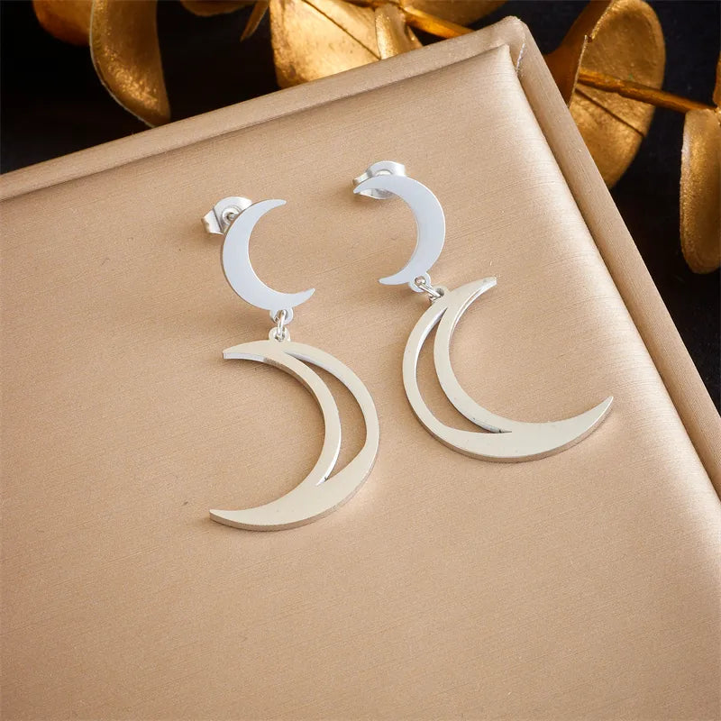 1 Pair Basic Modern Style Moon Plating 304 Stainless Steel No Inlaid 18K Gold Plated Drop Earrings