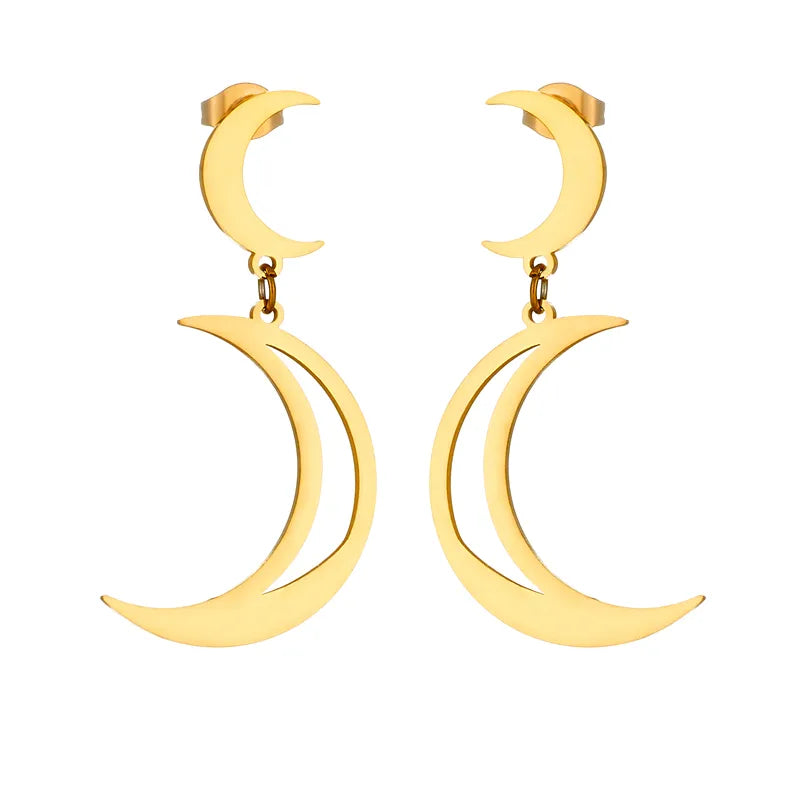 1 Pair Basic Modern Style Moon Plating 304 Stainless Steel No Inlaid 18K Gold Plated Drop Earrings