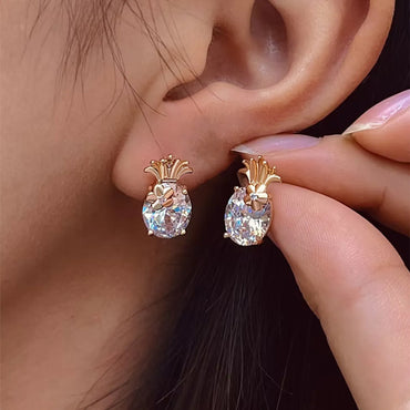 1 Pair Basic Xuping Pineapple Plating Inlay Alloy Artificial Gemstones 18k Gold Plated Ear Studs