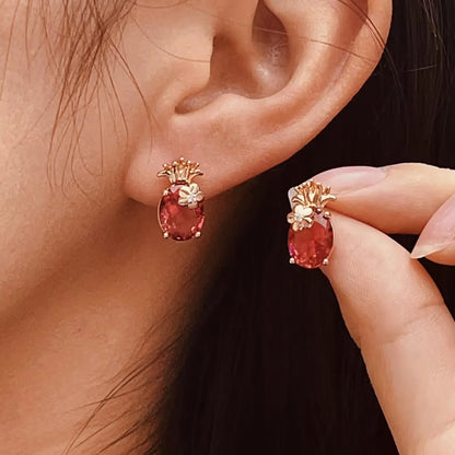 1 Pair Basic Xuping Pineapple Plating Inlay Alloy Artificial Gemstones 18k Gold Plated Ear Studs