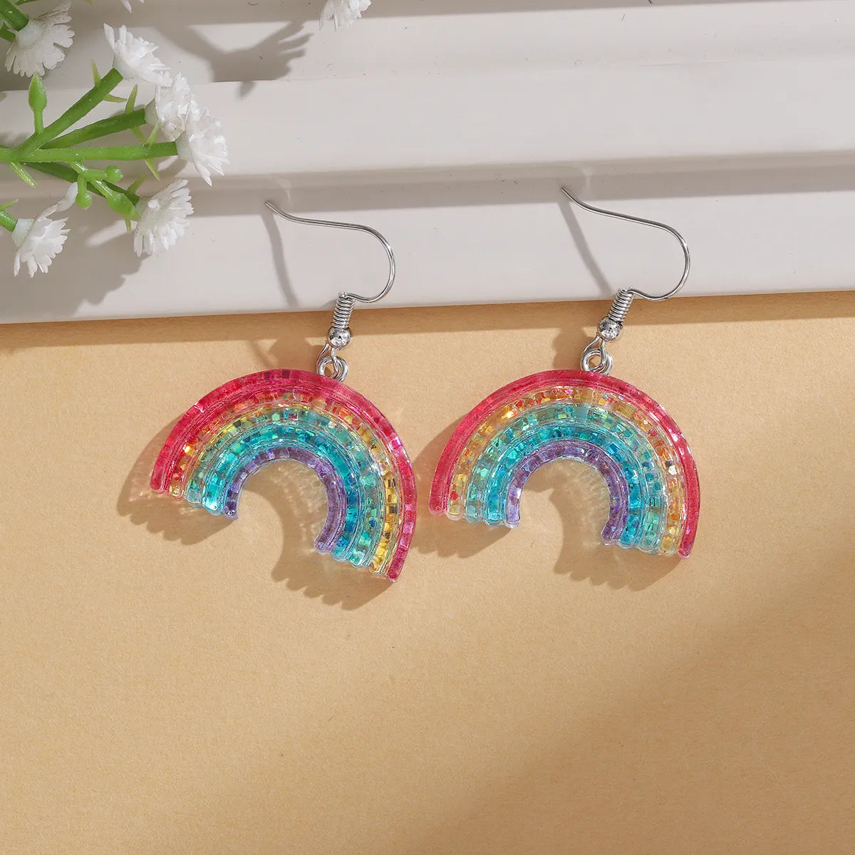 1 Pair Basic Rainbow Plating Resin Silver Plated Drop Earrings