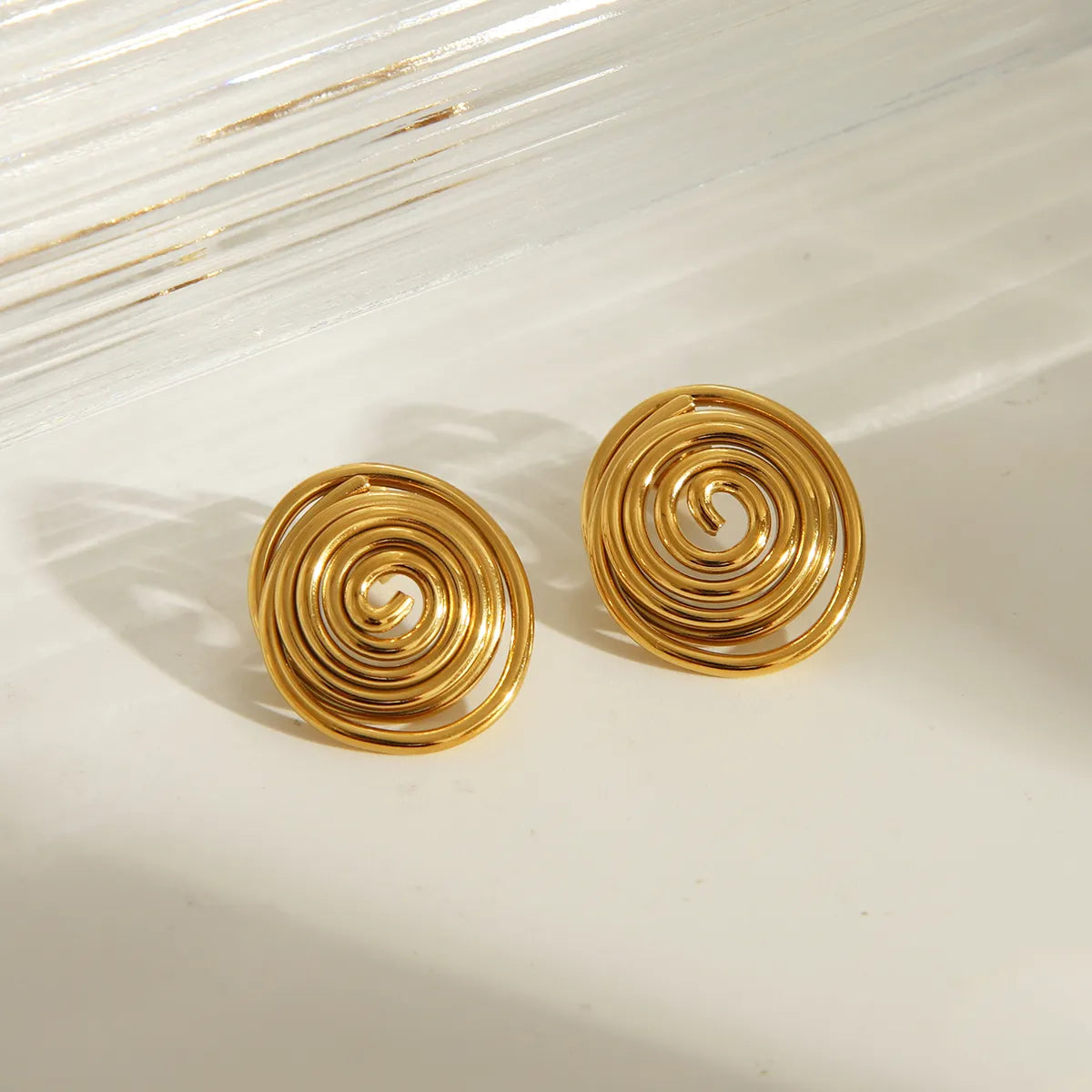 1 Pair Basic Retro Commute Round 304 Stainless Steel 14K Gold Plated Ear Studs