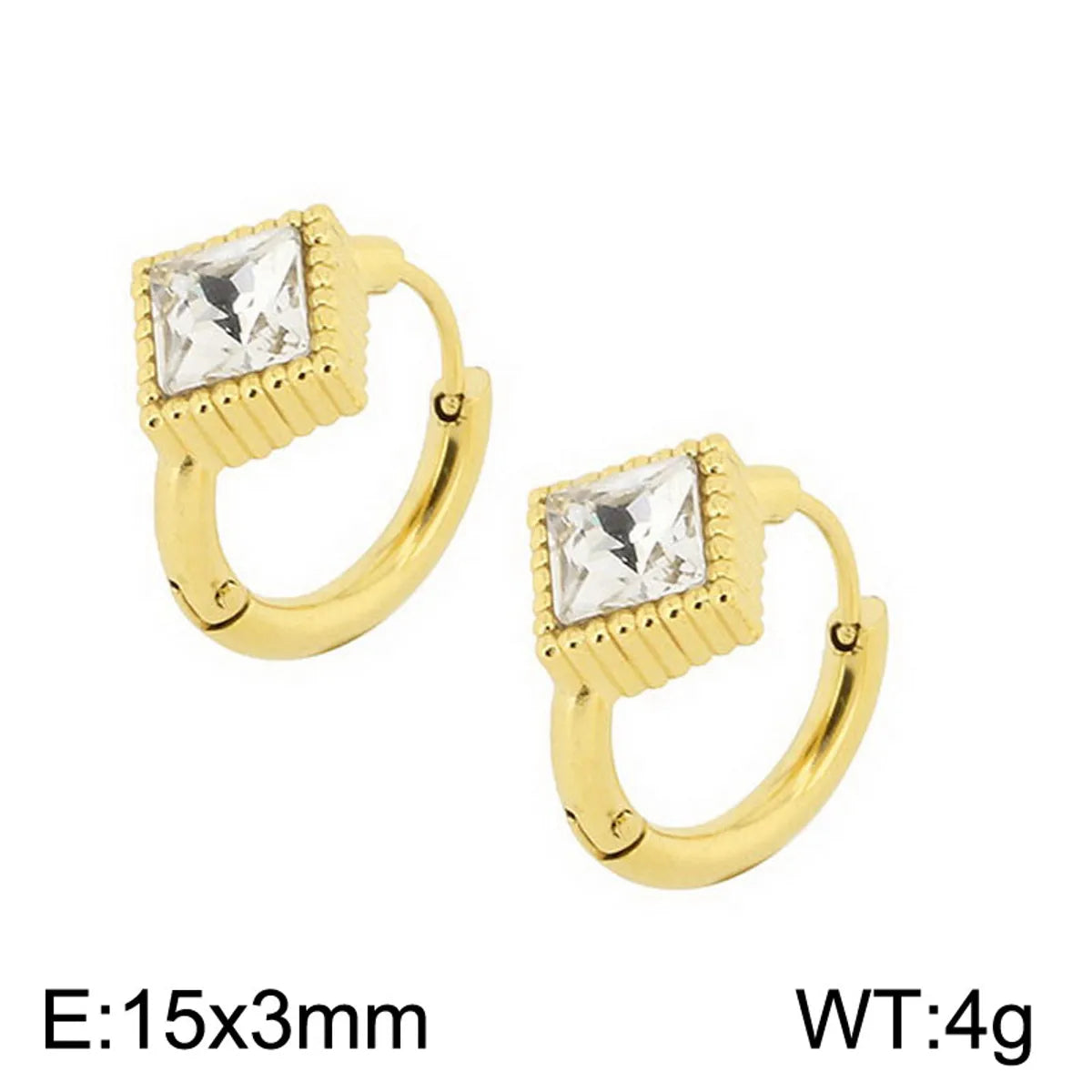 1 Pair Basic Rhombus Plating Inlay Titanium Steel Rhinestones Hoop Earrings