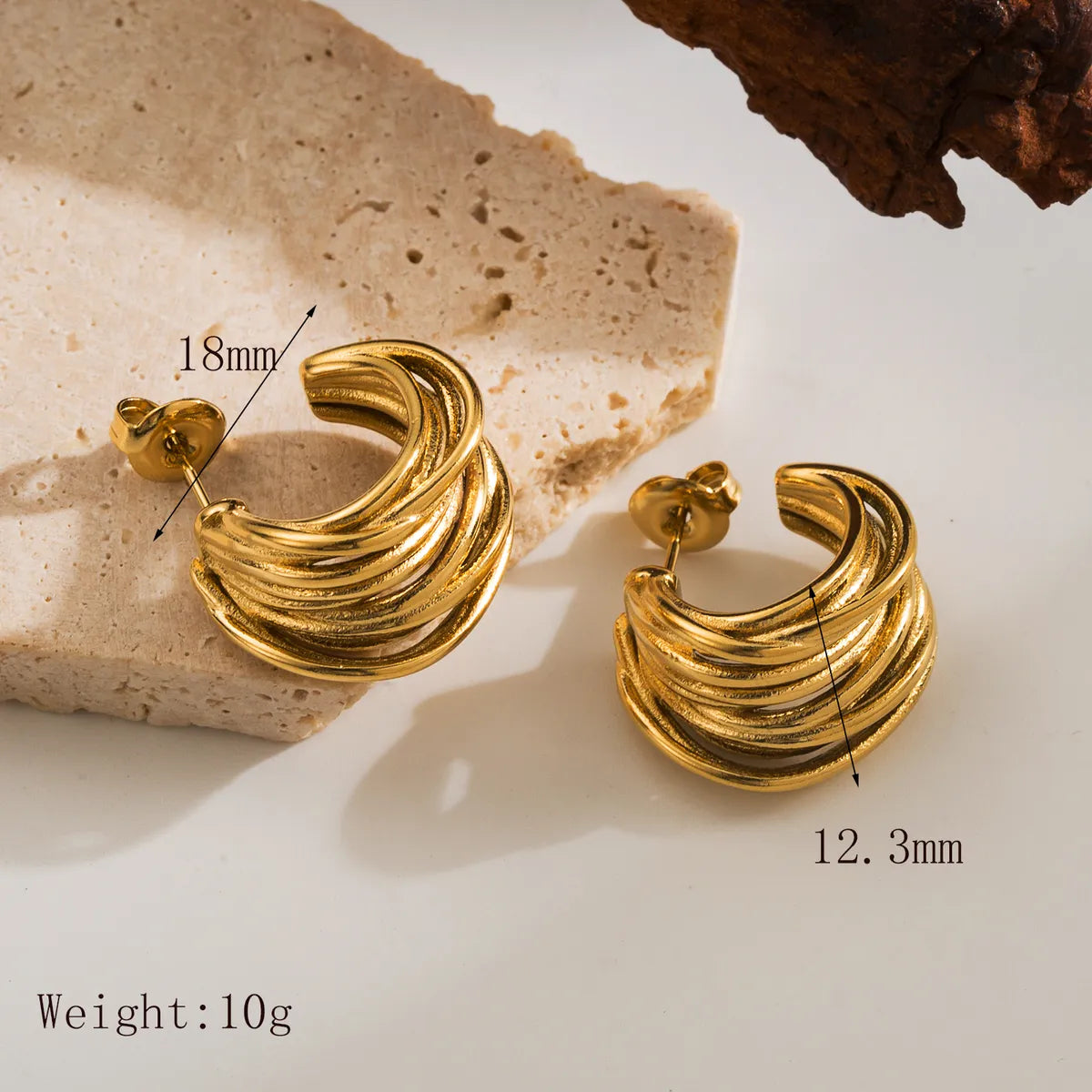 1 Pair Basic Simple Style C Shape Solid Color 304 Stainless Steel 14K Gold Plated Ear Studs